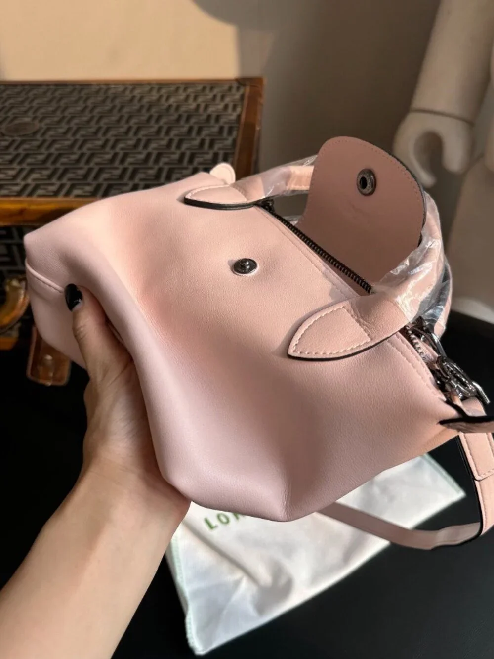 Longchamp Le Pliage XS Mini Pink Smooth Full Leather Handbag